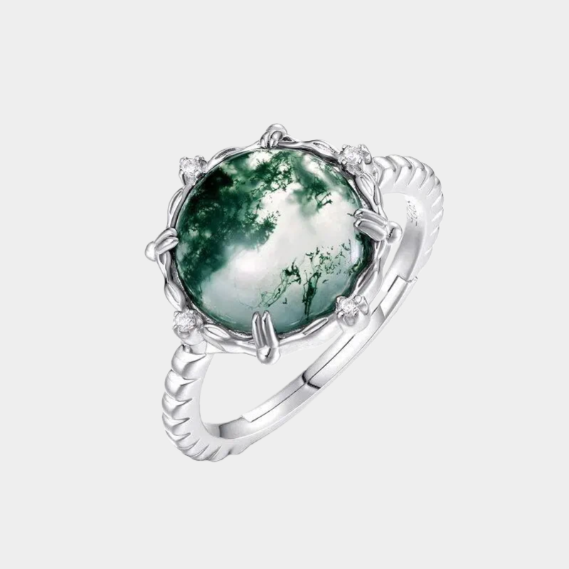 Charming Moss Agate Open Ring