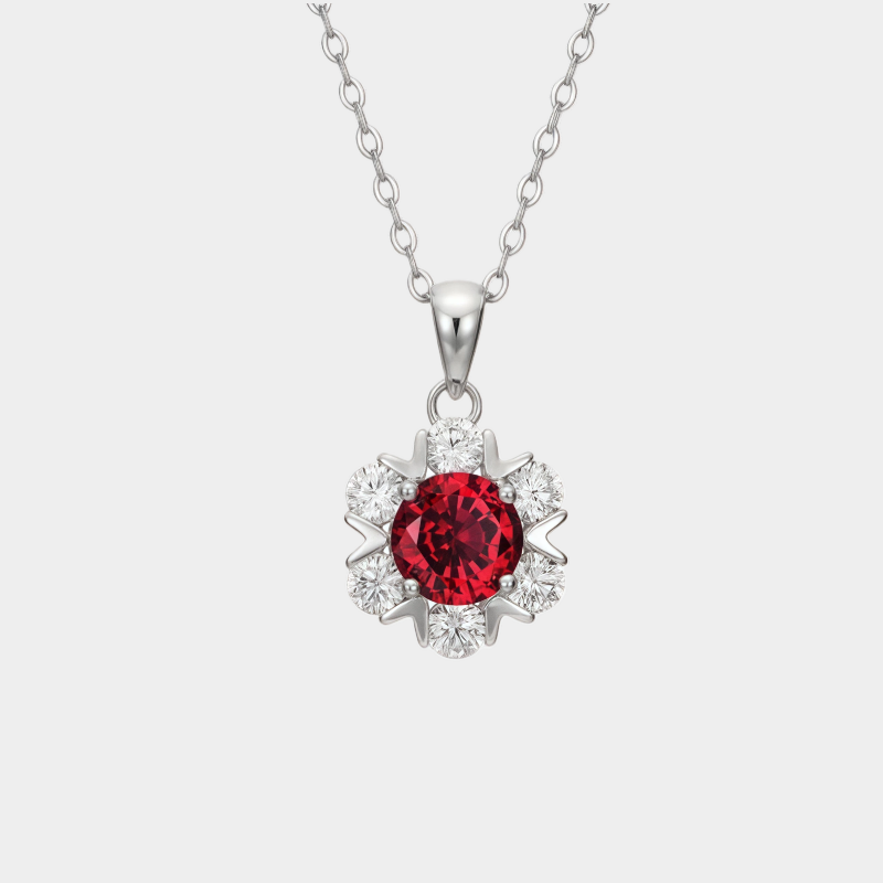 S925 Silver Pigeon Blood Ruby Flower Necklace Women's Style