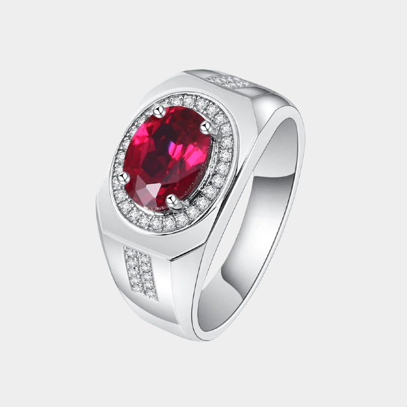 Silver Plated White Gold Oval Ruby Men's Ring 2.3ct