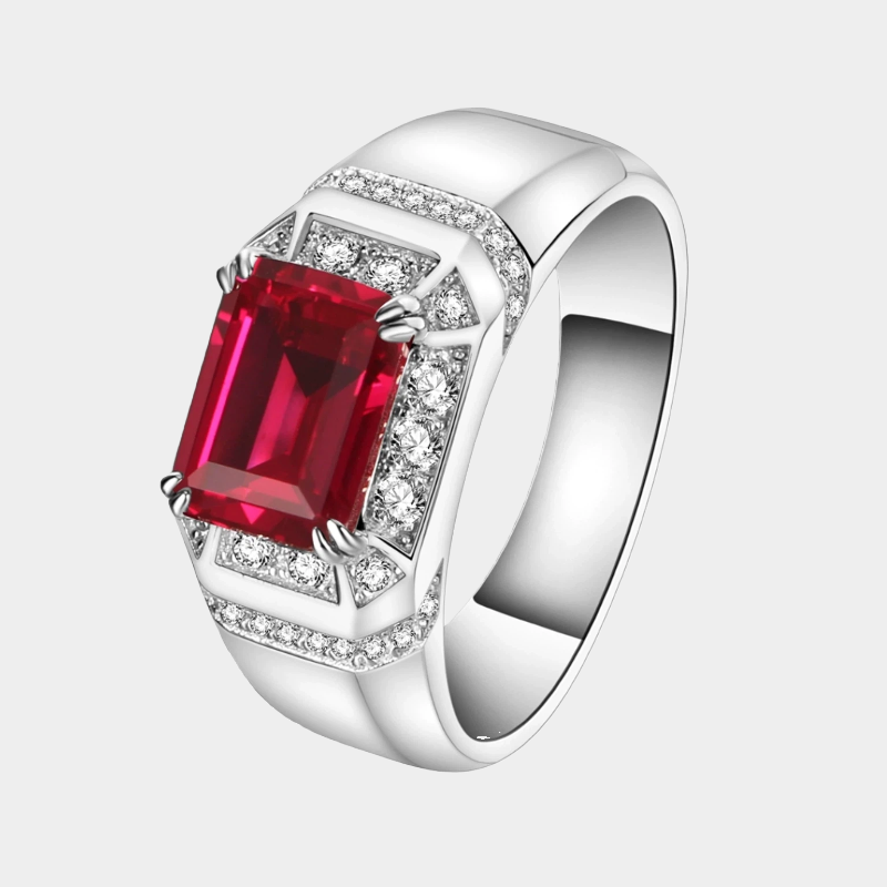 Silver Plated White Gold Ruby Men's Ring  2.5ct