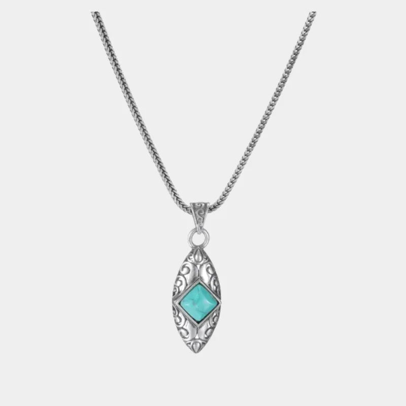 Silver Turquoise Pendant Necklace - OOAKB