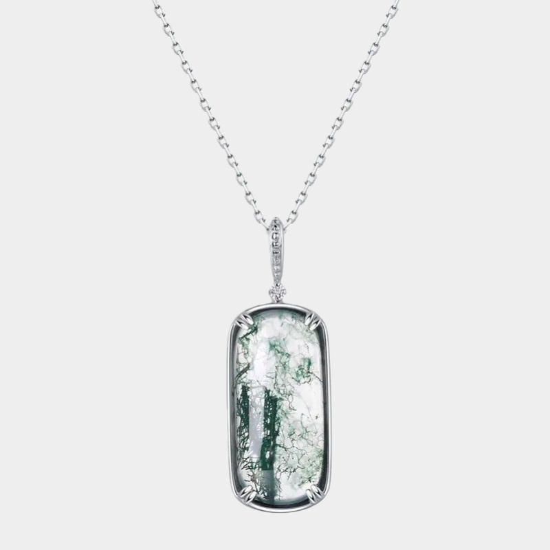 Women's Elegant Moss Agate Pendant Necklace