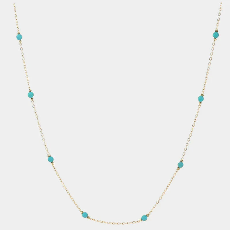 Turquoise Round Bead Starry Sky S925 Silver Necklace - OOAKB