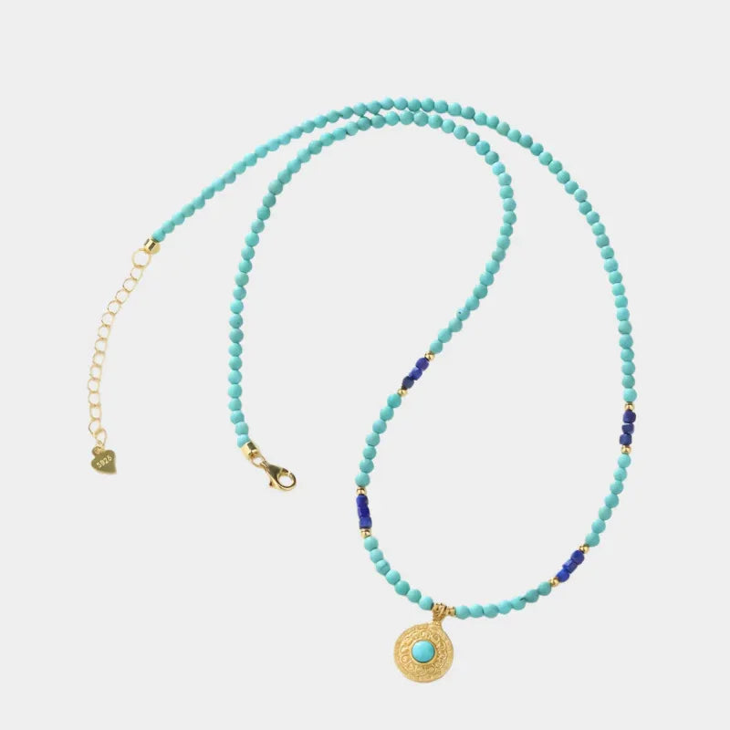 Turquoise Round Bead Disc S925 Silver DIY Necklace - OOAKB
