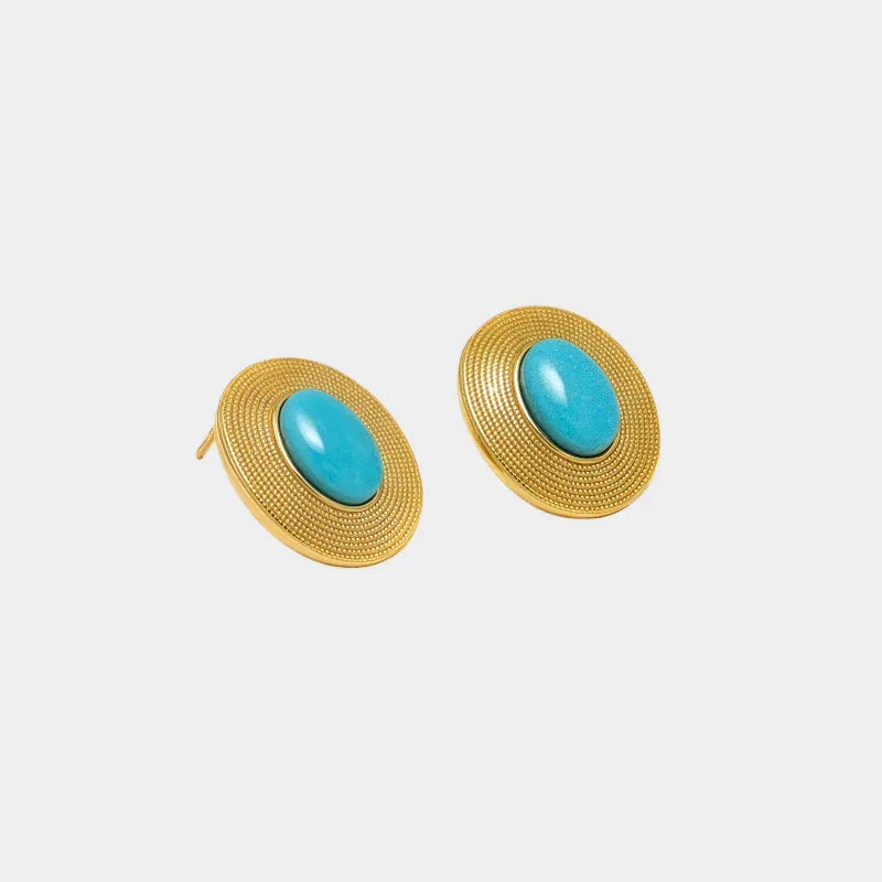 Turquoise Egg-Shaped S925 Silver Earrings - OOAKB