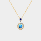 Blue Iridescent Opal S925 Silver Diamond-Inlaid Necklace