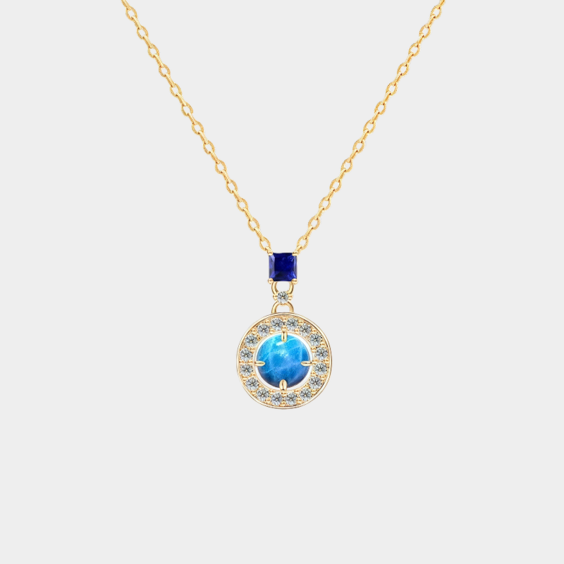 Blue Iridescent Opal S925 Silver Diamond-Inlaid Necklace