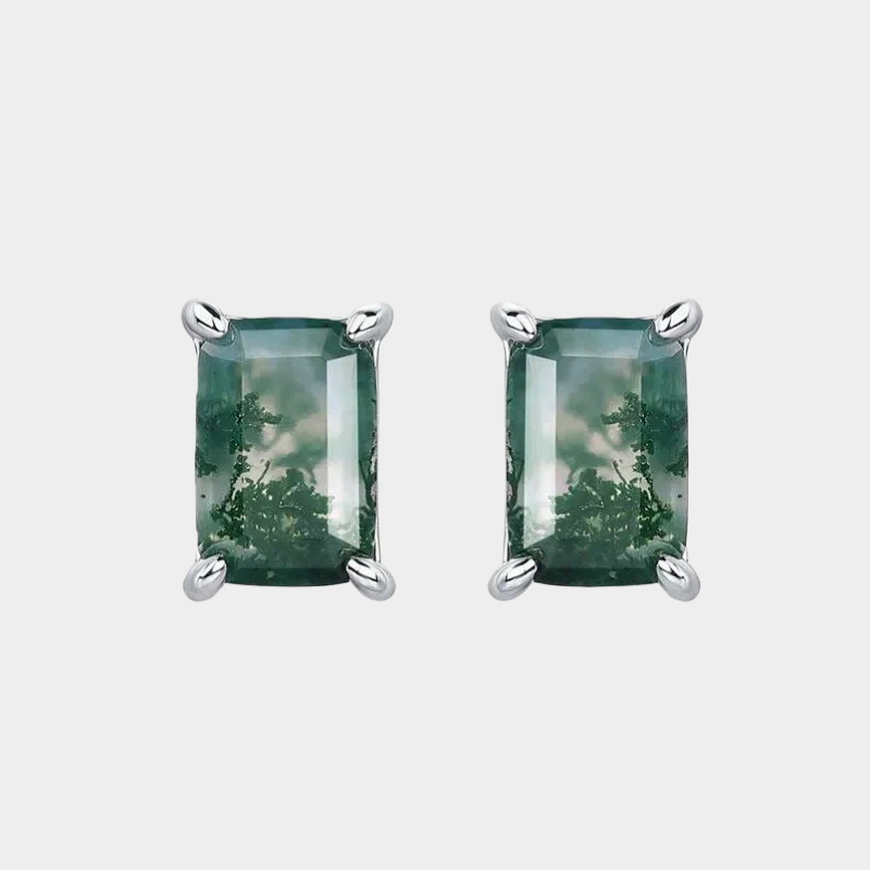 New Style Claw Setting Moss Agate Earrings Unisex