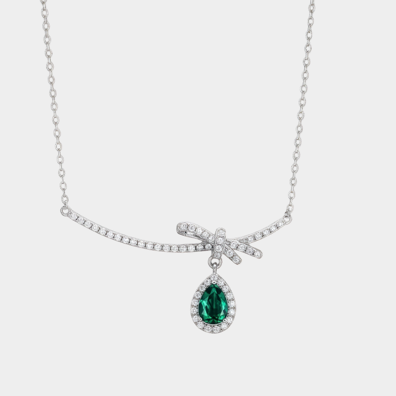 Emerald Bowknot Full-Diamond Collar Necklace S925 Silver Women's Style