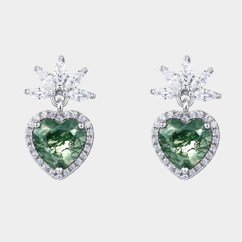 Romantic Heart Moss Agate Earrings Unisex