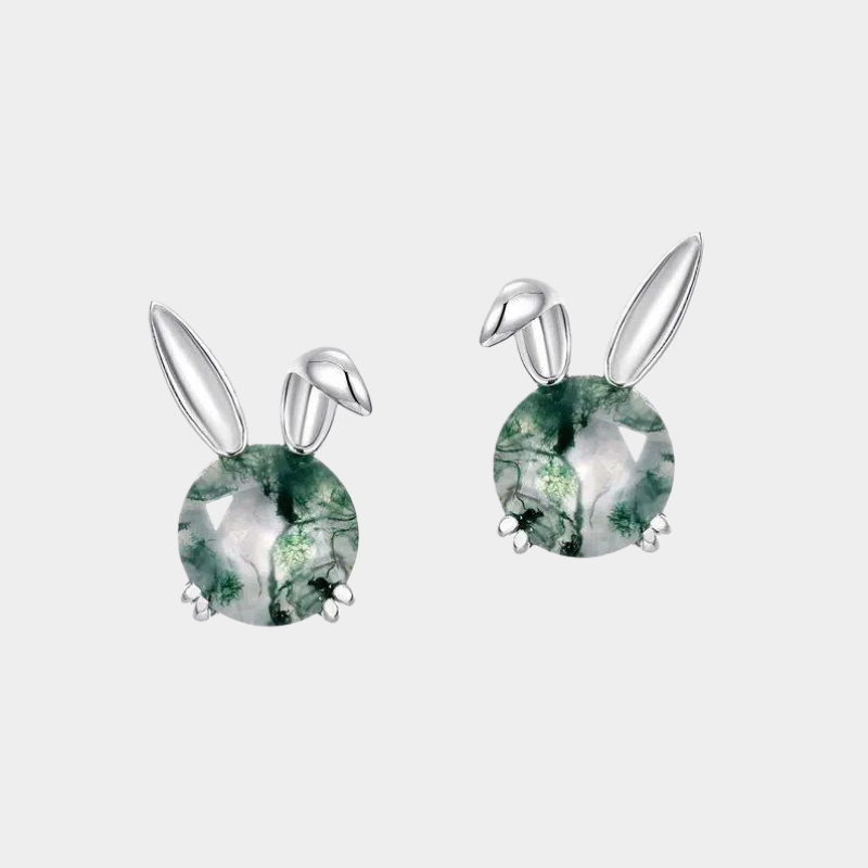 New Style Cute Rabbit Ear Moss Agate Earrings