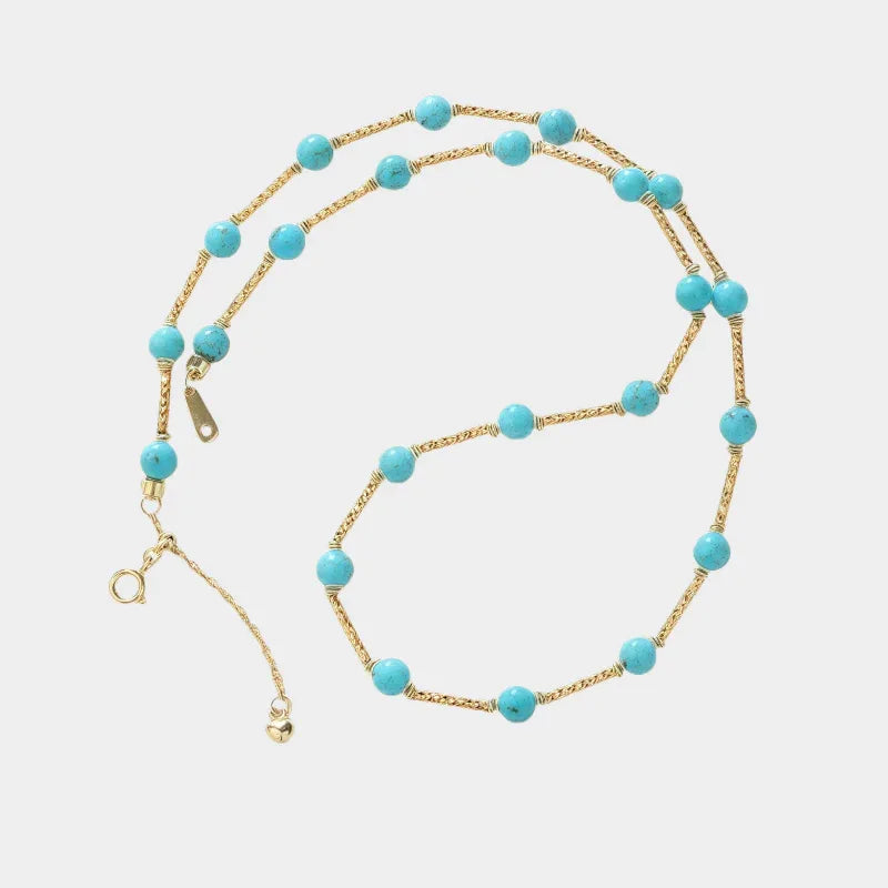 Turquoise Round Bead Starry Sky S925 Silver Necklace - OOAKB