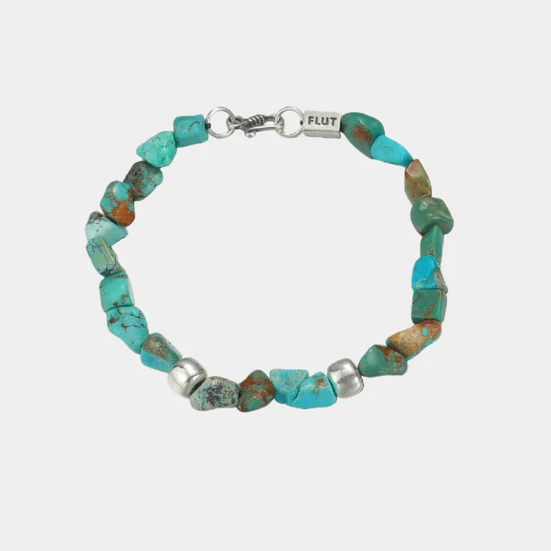 S925 Silver Turquoise Beaded Bracelet Unisex - OOAKB