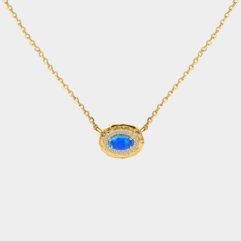 Blue Opal S925 Silver Vintage Pendant Necklace