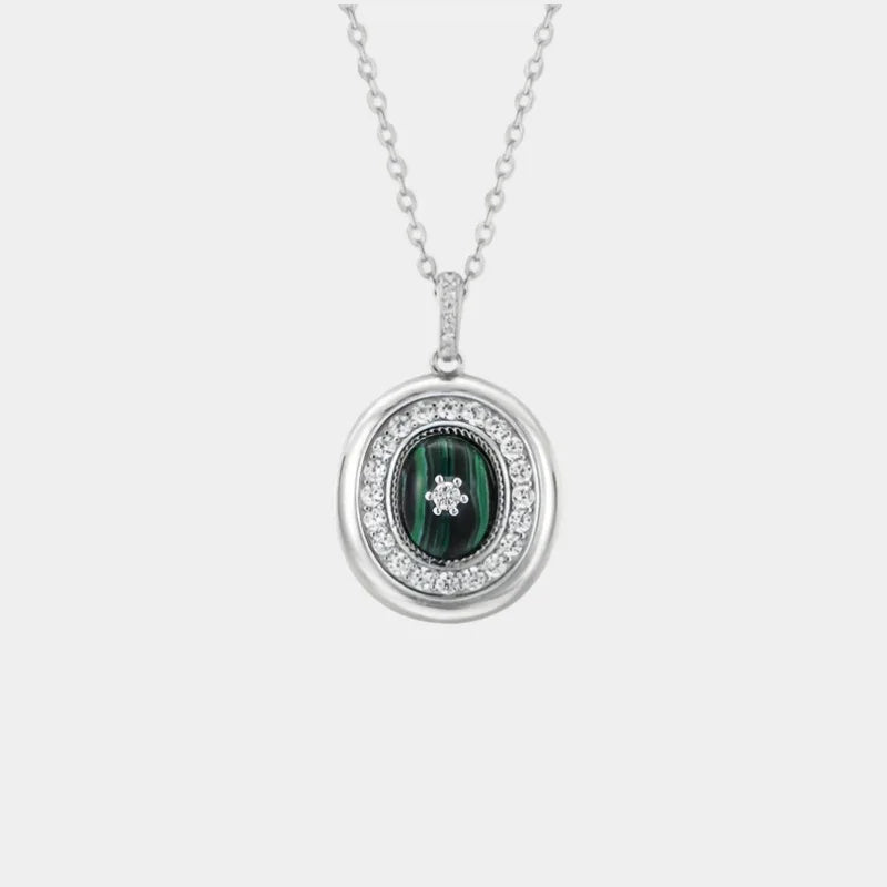 Malachite Cabochon Micro-Pave Pendant Necklace S925 Silver - OOAKB