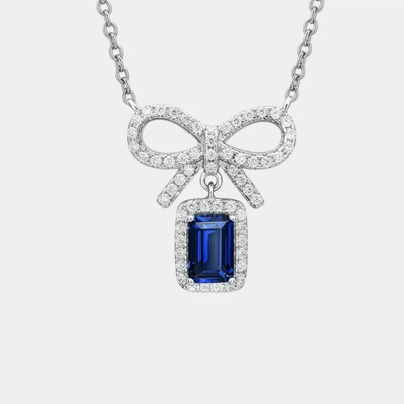 Sapphire Small Square Sugar Bowknot Necklace Women's Style - OOAKB