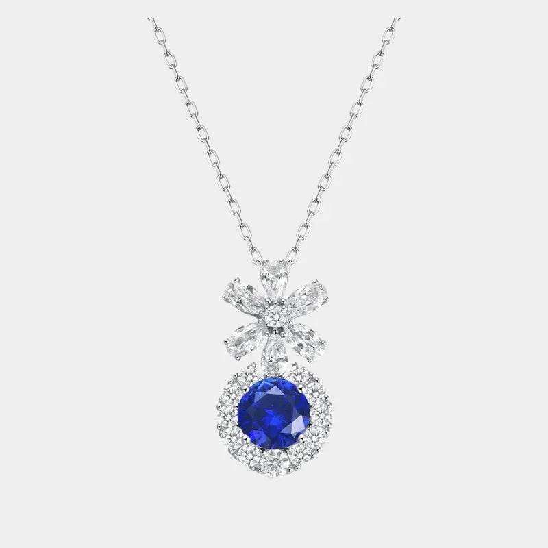 Sapphire S925 Silver Rhodium-Plated Daisy Full-Zircon Collarbone Chain - OOAKB