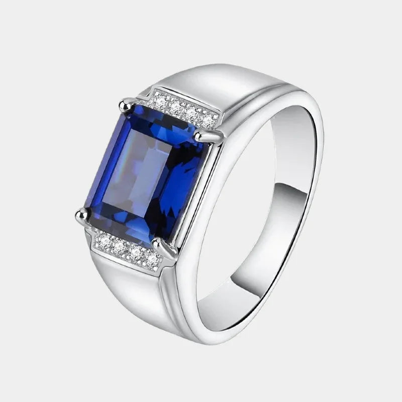 Silver Plated Gold Sapphire Men's Ring 4.3ct - OOAKB