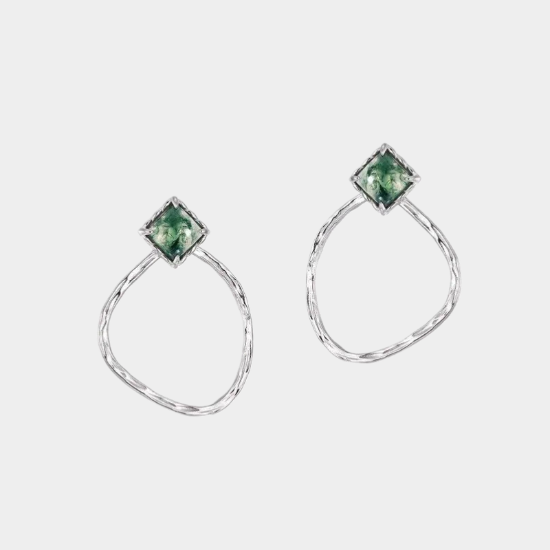 Detachable Two-Way Moss Agate Earrings