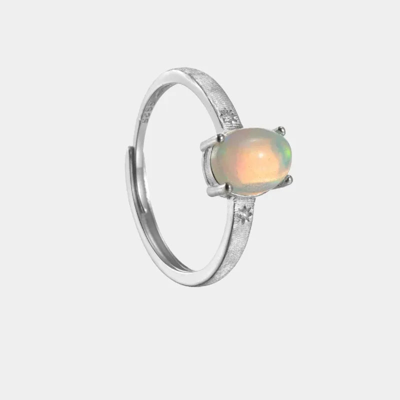 S925 Silver Matte Oval Opal Ring - OOAKB