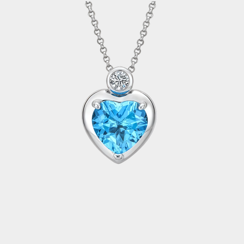 Azure Heart Topaz Heart Necklace Women's Style S925 Silver