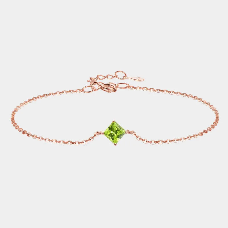 Natural Peridot Geometric Luxury Silver Bracelet - OOAKB