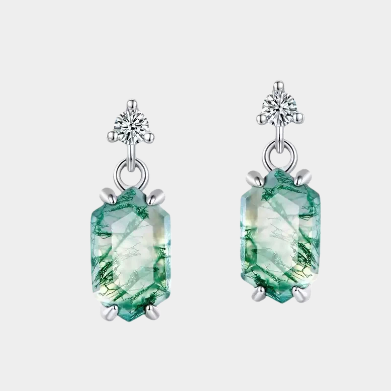 Claw Setting Moss Agate Earrings Unisex