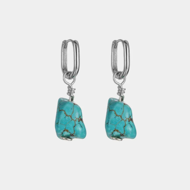 S925 Silver Blue Turquoise Irregular Dangle Earrings - OOAKB