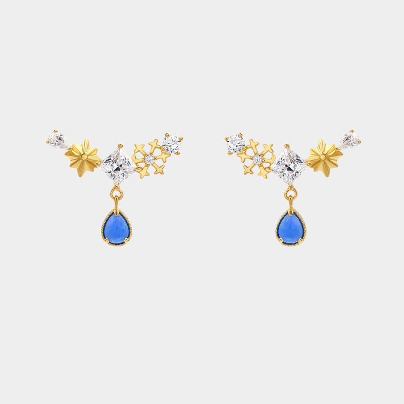 Blue Opal S925 Silver Star Water Drop Earrings