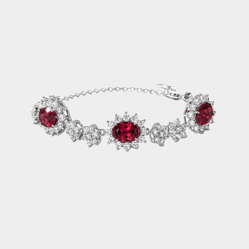 Ruby Three-Flower Bracelet S925 Silver Women's Style