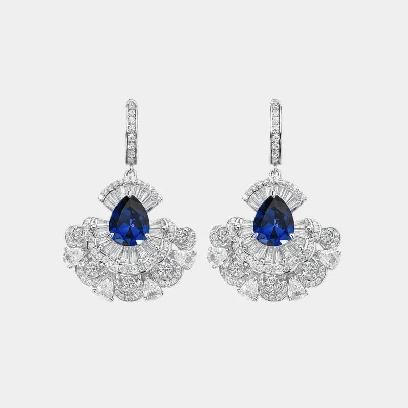 Royal Blue Sapphire Skirt Earrings S925 Silver - OOAKB