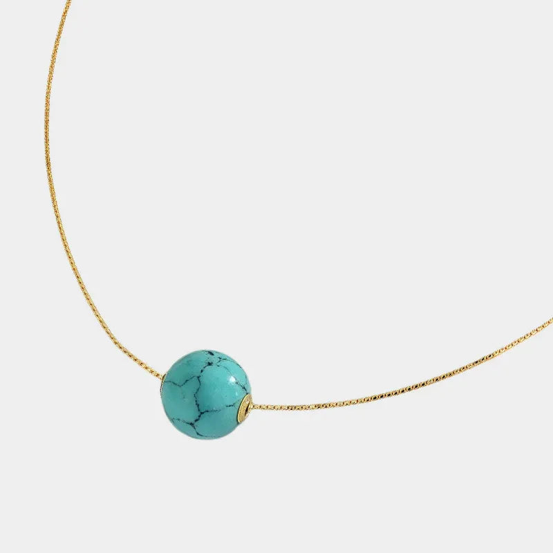 S925 Silver Plated 18K Gold Turquoise Round Bead DIY Necklace - OOAKB