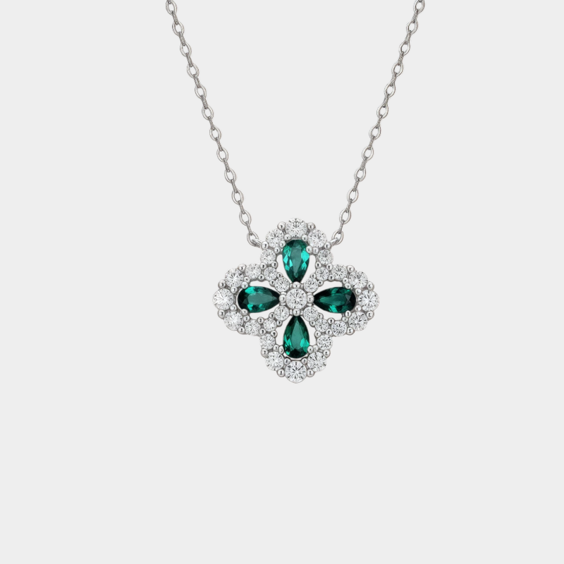 Emerald Four-Leaf Clover Collar Necklace S925 Silver