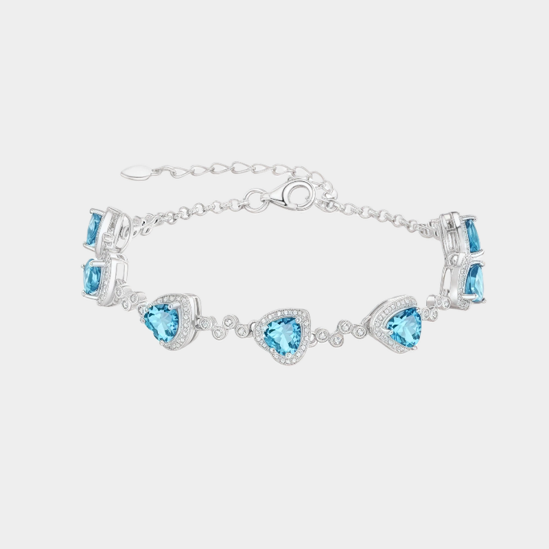 London Blue Heart-Shaped Topaz S925 Silver Bracelet