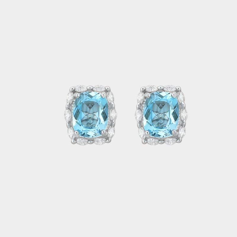 Natural Topaz Square Sugar Stud Earrings S925 Silver Women's Style