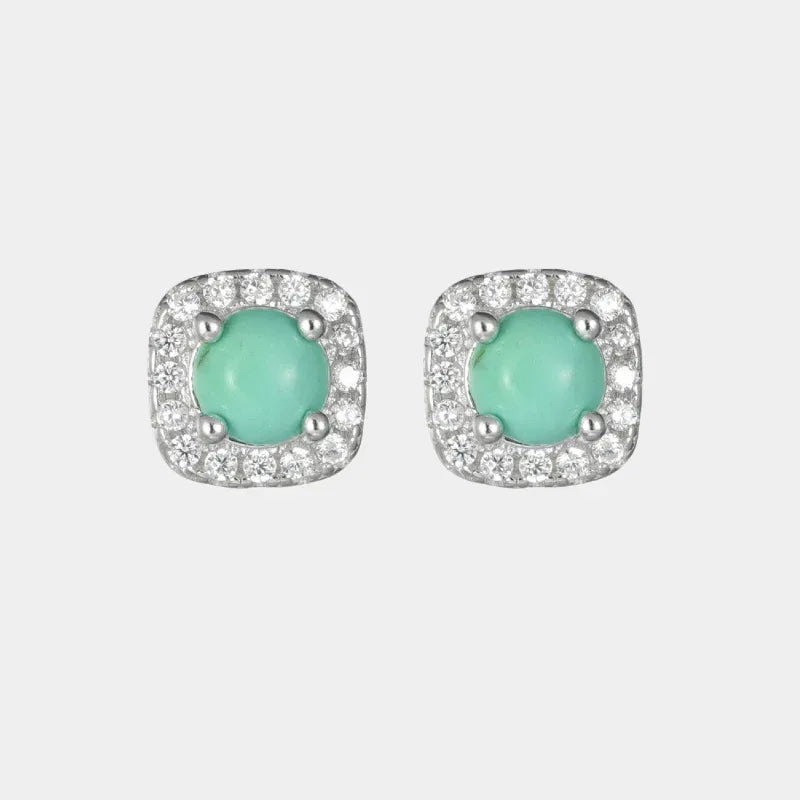 Silver Square Diamond Inlaid Turquoise Earrings - OOAKB