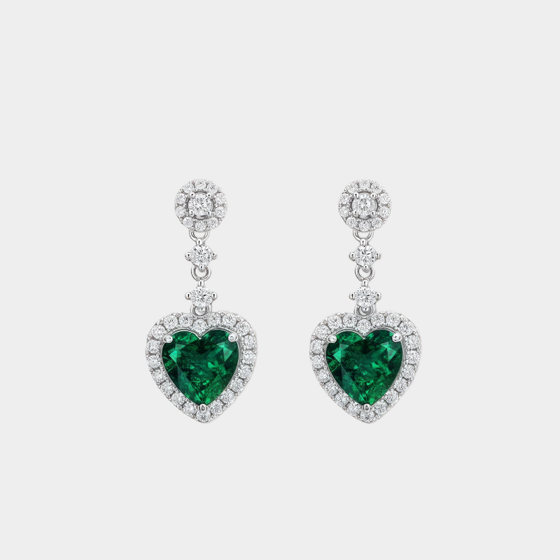 Emerald Heart Drop Earrings S925 Silver Women's Style