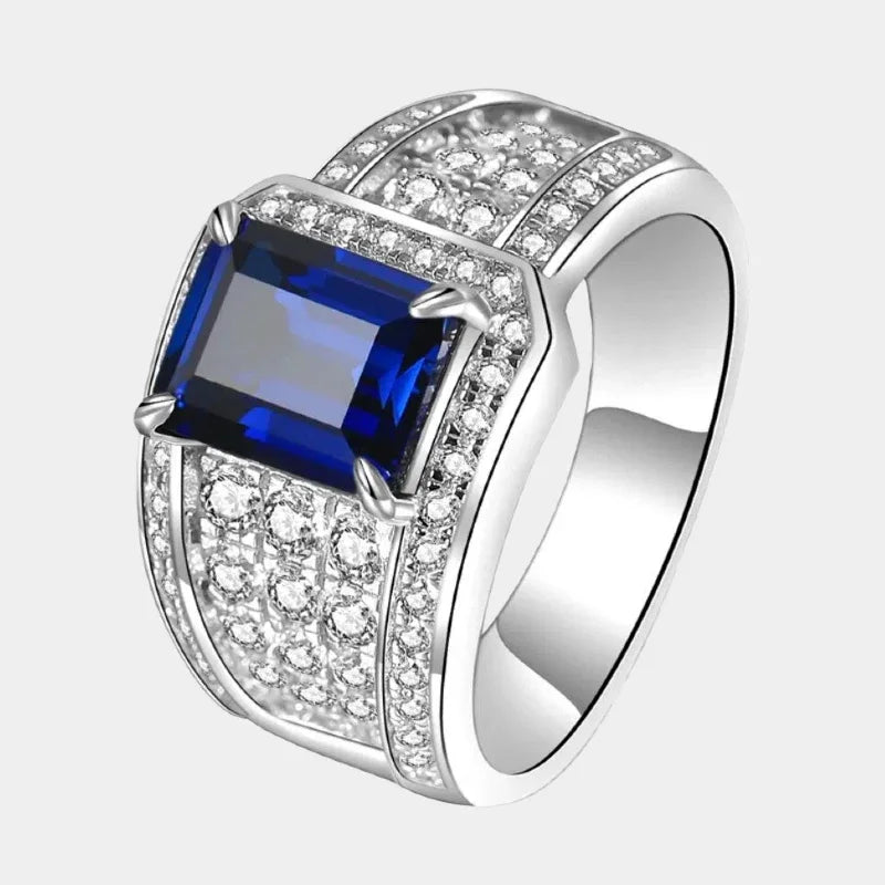 Silver Plated Gold Sapphire Men's Ring 4.3ct - OOAKB