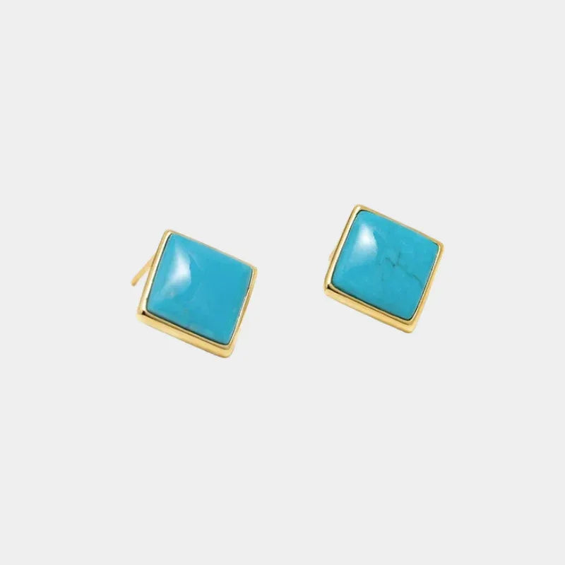 Natural American Turquoise Square Earrings - OOAKB