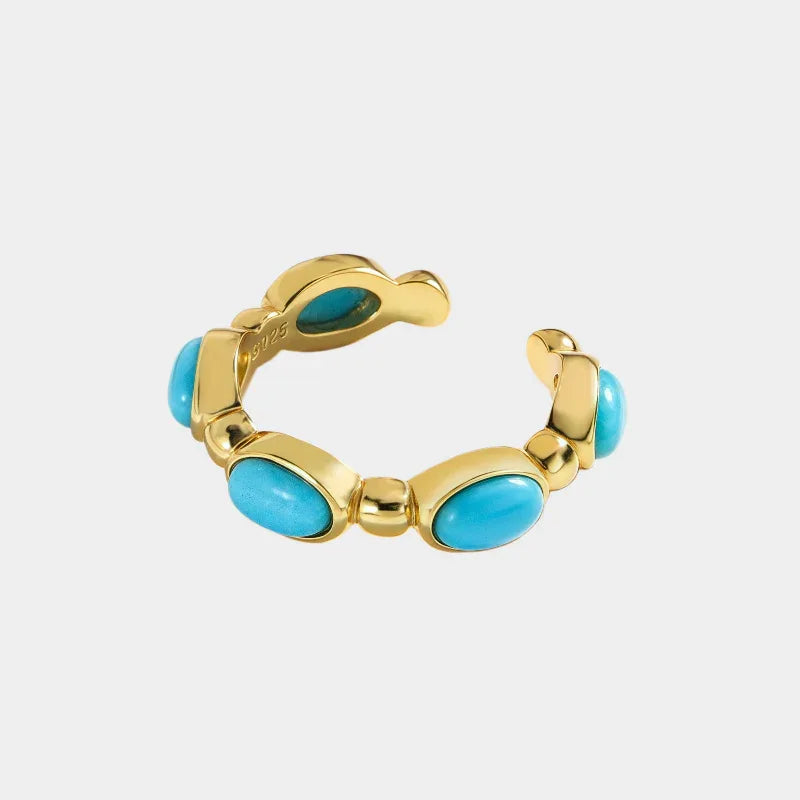 Turquoise Egg-Shaped S925 Silver Open Ring - OOAKB