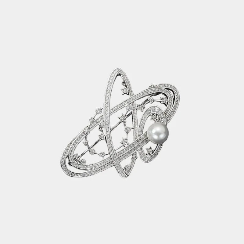 Pearl Brilliant Galaxy Planet Ring Brooch S925 Silver Women's Style - OOAKB