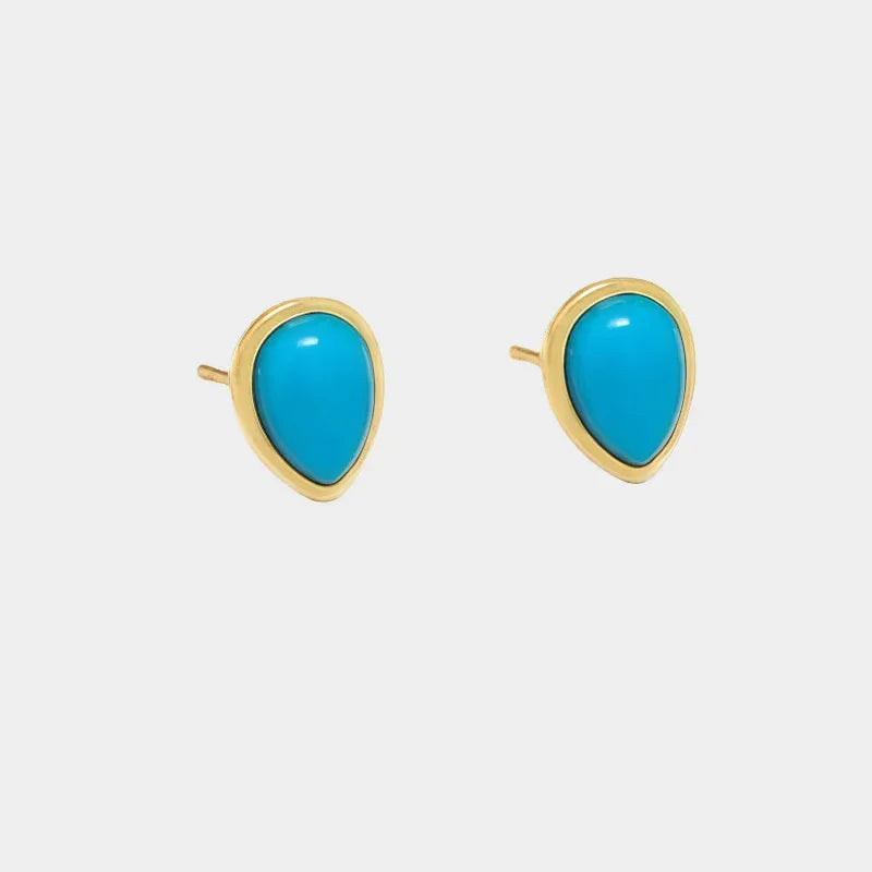S925 Silver Natural American Turquoise Teardrop Earrings - OOAKB