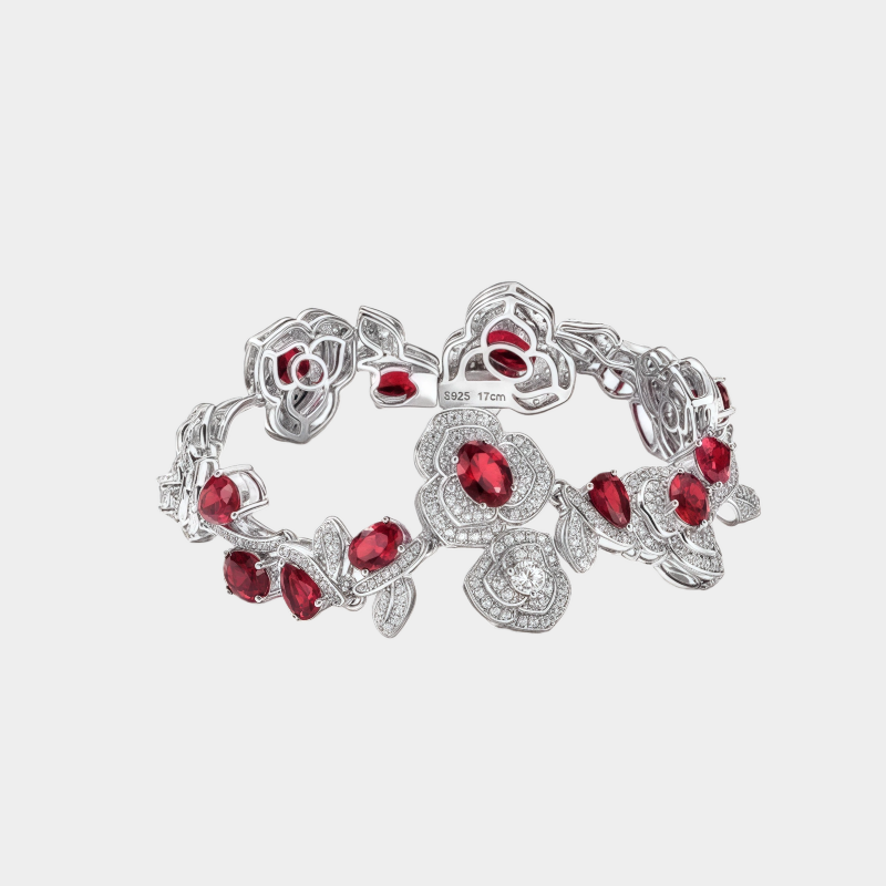 Rose-shaped Ruby Bracelet S925 Silver Women's Style