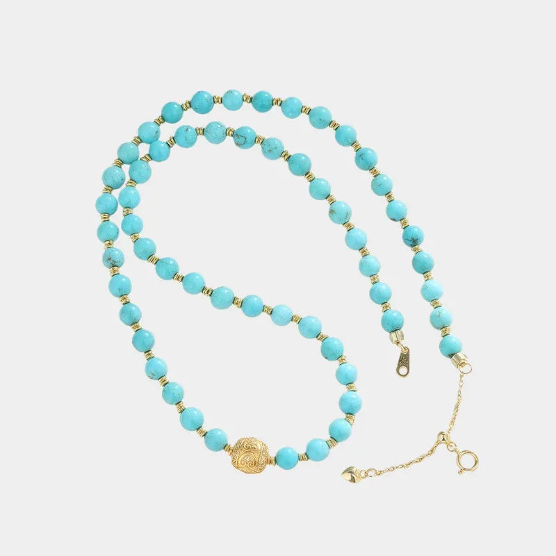 Natural Turquoise Round Bead Gradient Tower Chain DIY Luxury Necklace - OOAKB