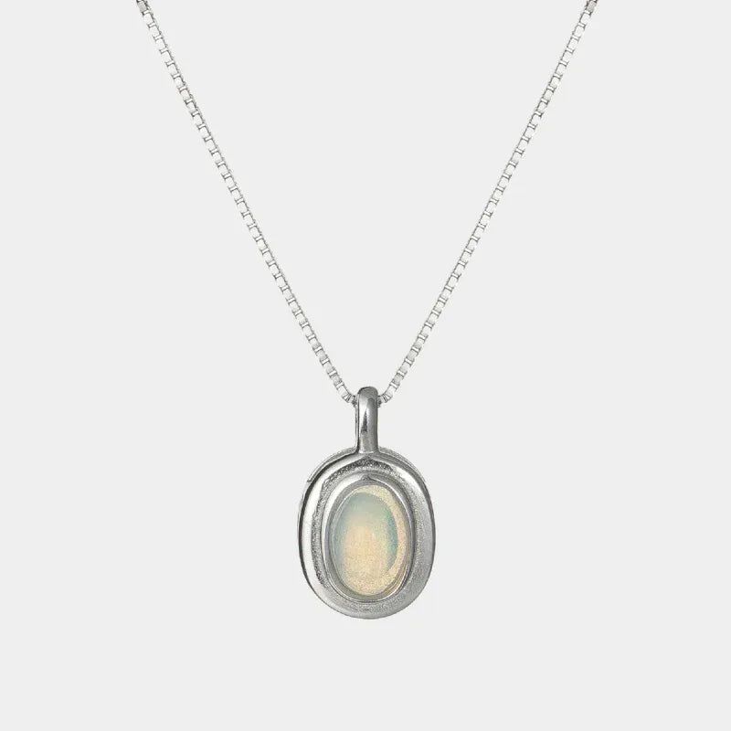 S925 Silver Opal Pendant Necklace Unisex - OOAKB