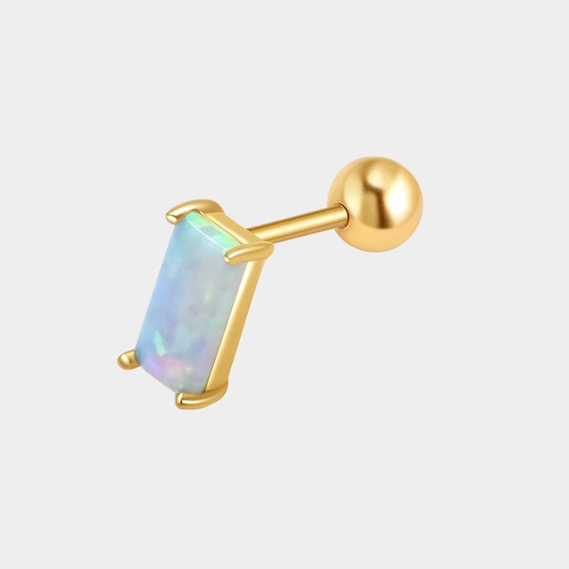 Blue Opal 10K Gold Square Single Earring