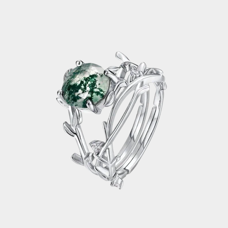 Moss Agate Stackable Open Ring Unisex