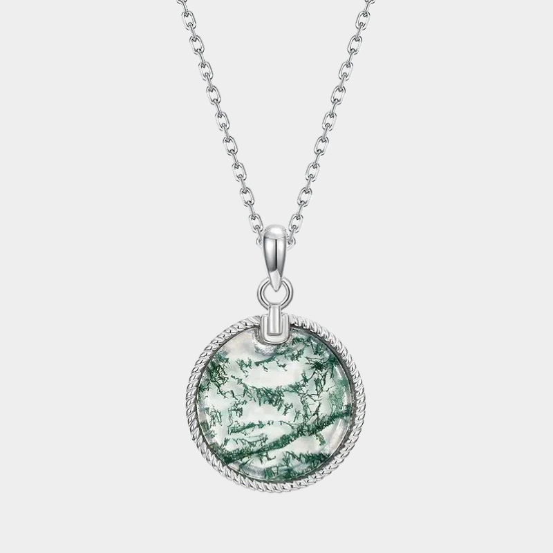 Minimalist and Elegant Round Disc Moss Agate Pendant