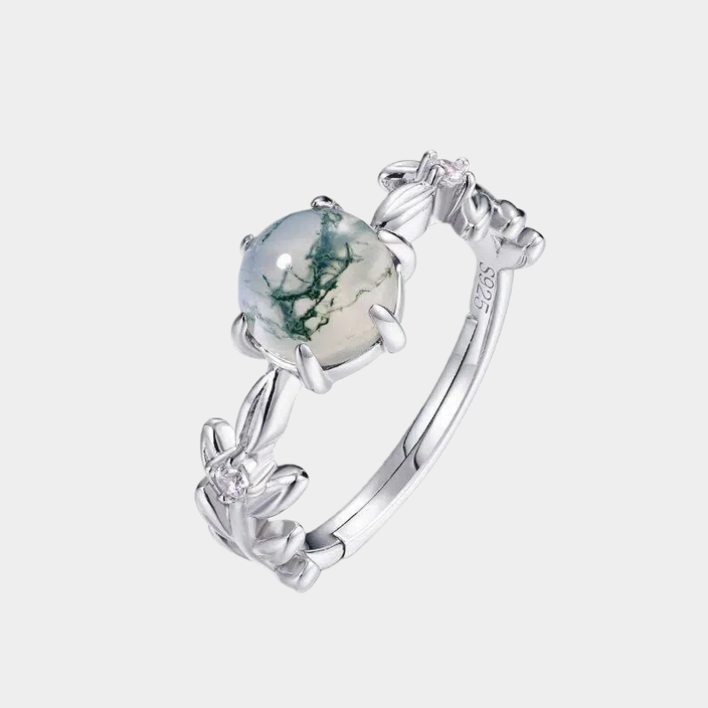 Six-Claw Moss Agate Open Ring