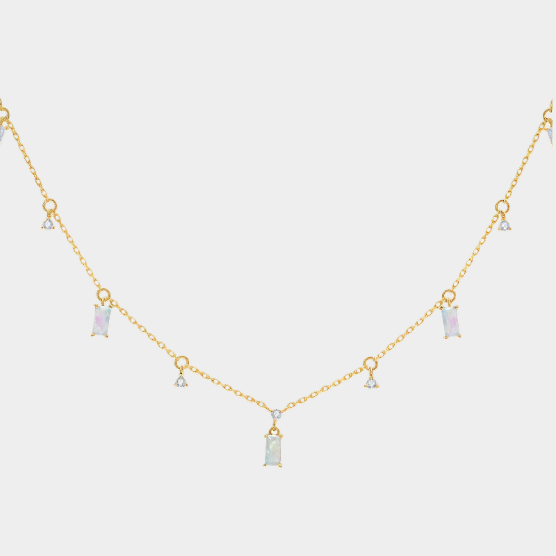 Blue Opal S925 Silver Square Diamond Necklace